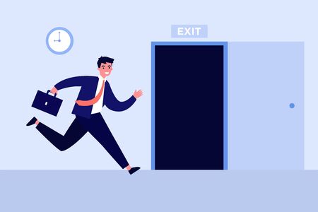 Businessman running to open exit doorのイラスト素材