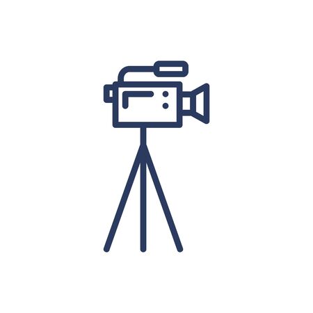 Camcorder thin line icon. Video camera, tripod, filming isolated outline sign. Moviemaking, reportage, cameraman concept. Vector illustration symbol element for web design and appsのイラスト素材