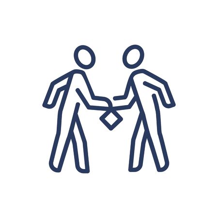 Partners exchanging resources thin line icon. Cooperation, help, deal isolated outline sign. Teamwork and business concept. Vector illustration symbol element for web design and appsのイラスト素材
