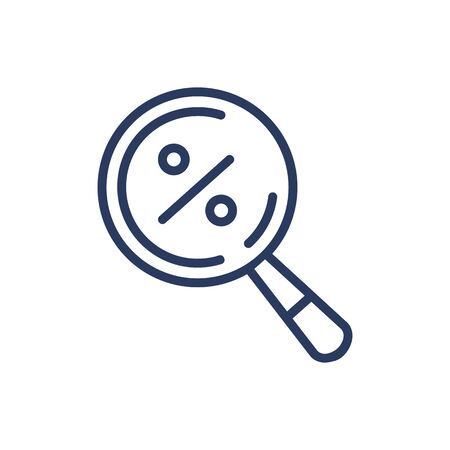 Magnifying glass with percent thin line icon. Money, purchase, automobile isolated outline sign. Discount offer and search concept. Vector illustration symbol element for web design and appsのイラスト素材