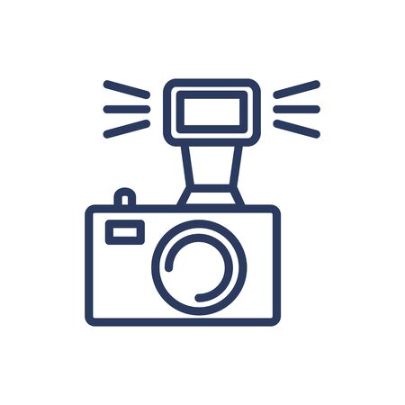 DSRL camera flash thin line icon. Light, analog device, sparkle isolated outline sign. Photographer occupation, equipment concept. Vector illustration symbol element for web design and appsのイラスト素材