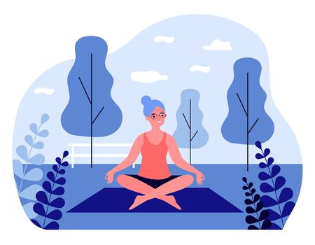 Happy senior woman practicing yoga outdoorsのイラスト素材