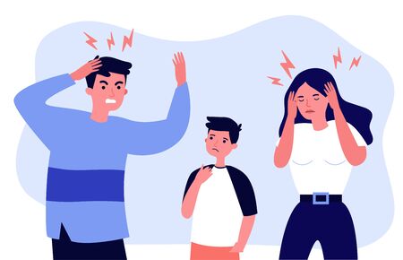 Man and woman tired of migraineのイラスト素材