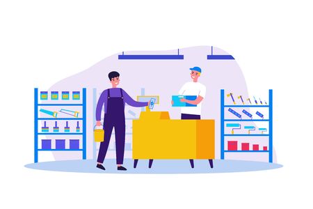 Male customer buying construction tools in storeのイラスト素材