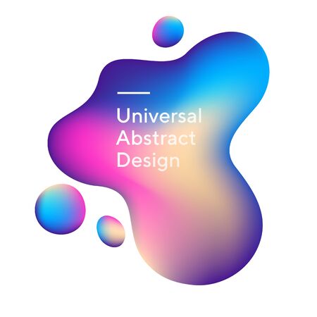 Bright irregular graphic bubbles. Universal colorful shapes, wavy curves. Blue, pink, and beige background with white text. Layout for ad flyer, web page or poster.の写真素材