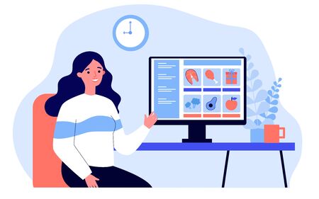 Customer choosing food in online grocery storeのイラスト素材