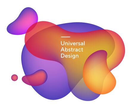 Abstract flowy transparent blobs. Universal irregular forms, liquid shapes, curvy lines. Overlapping purple and orange colors with white text. Template for logo, flyer or slide.の写真素材