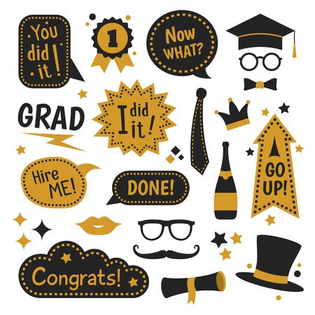 Graduation photo booth flat icon collectionのイラスト素材