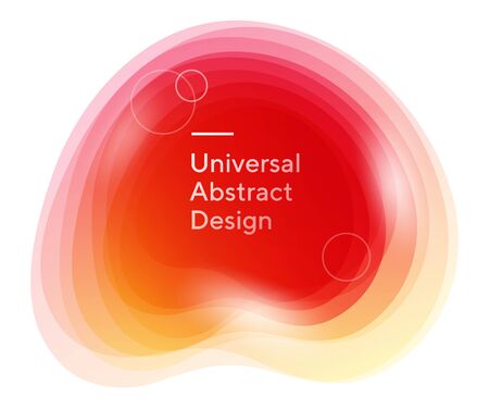 Colourful abstract dynamical blots. Universal geometric lines, wavy shapes. Orange, yellow, ginger colors with white circles. Template for poster, promo flyer or slide.の写真素材