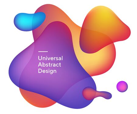 Abstract bright wavy spots. Universal flowy lines, liquid shapes. Overlapping purple and orange colors with white text. Layout for presentation, ad flyer or poster.の写真素材