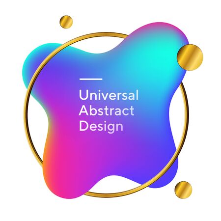 Abstract original fluid flow shapes. Geometric graphic element in circle. Dynamical, wavy form. Gradient blue, pink, purple color. Template for logo, flyer, presentation.の写真素材