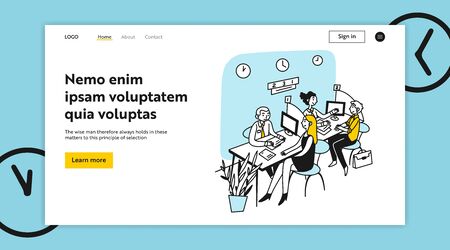 Bank managers talking to clients. People consulting bank employees in office hall flat illustration. Finance, service, business concept for banner, website design or landing web pageの写真素材