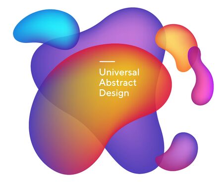 Colourful abstract liquid drops. Universal colorful forms, curvy lines. Overlapping purple and orange colors with white text. Design for promo poster, flyer or banner. の写真素材