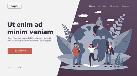 Earth, men with plants and women flat vector illustrationのイラスト素材
