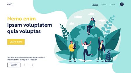Earth, men with plants and women flat vector illustrationのイラスト素材