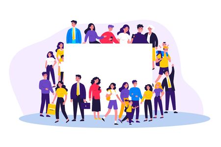 Crowd of people of different ages standing togetherのイラスト素材