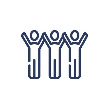 People holding hands up together thin line iconのイラスト素材