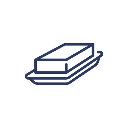 Butter thin line icon. Dish, margarine, snack isolated outline sign. Diary product, organic food, breakfast concept. Vector illustration symbol element for web design and appsのイラスト素材