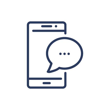 Messenger thin line icon. Mobile phone, cell, chat, speech bubbles isolated outline sign. Communication, internet, social media concept. Vector illustration symbol element for web design and appsのイラスト素材