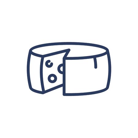 Cheese thin line icon. Missed cut slice, round head, wheel isolated outline sign. Diary product, organic food, breakfast concept. Vector illustration symbol element for web design and appsのイラスト素材