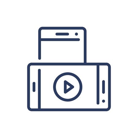 Multimedia content thin line icon. Smartphone, online player, video isolated outline sign. Communication, streaming concept. Vector illustration symbol element for web design and appsのイラスト素材