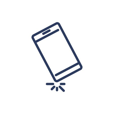 Smartphone falling thin line icon. Mobile phone, crash, accident isolated outline sign. Phone repair, service, damage concept. Vector illustration symbol element for web design and appsのイラスト素材