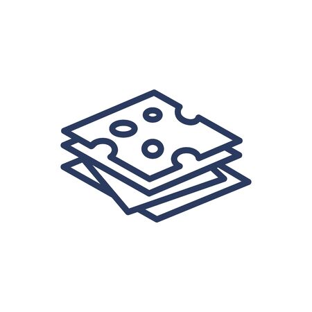 Slices of cheese thin line icon. Stack, holes, protein isolated outline sign. Diary product, organic food, breakfast concept. Vector illustration symbol element for web design and appsのイラスト素材