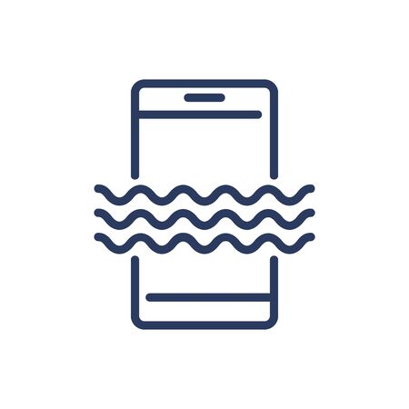 Mobile phone in water thin line icon. Waterproof smartphone, resistance, ocean isolated outline sign. Phone repair, service, breakdown concept. Vector illustration symbol element for web designのイラスト素材