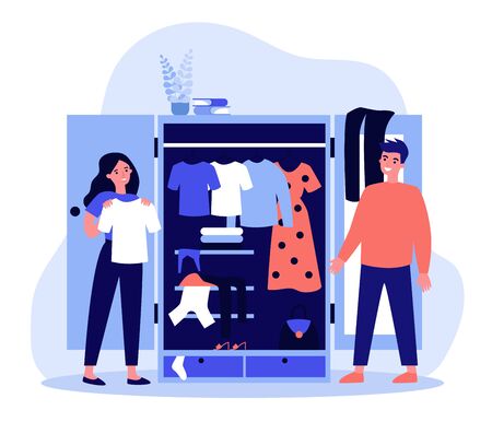 Smiling couple choosing clothesのイラスト素材