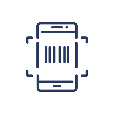 Barcode on screen thin line icon. Mobile phone, cellphone, scanning isolated outline sign....