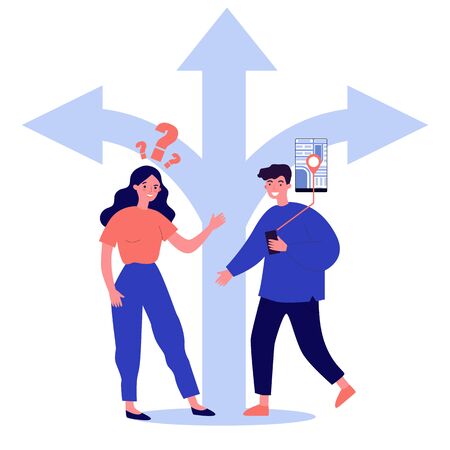 Young people choosing way and using GPSのイラスト素材
