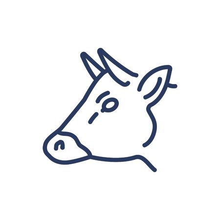 Head of cow thin line icon. Cattle, animal, meat isolated outline sign. Diary product, farming, agriculture concept. Vector illustration symbol element for web design and appsのイラスト素材