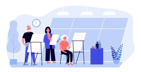 Senior people painting in art class. Still life, artist, easel flat vector illustration. Workshop and fine arts concept for banner, website design or landing web pageのイラスト素材