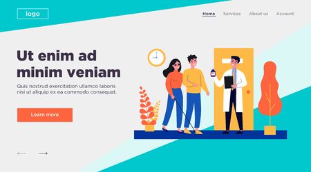 Disabled person visiting doctor office. Blind woman, assistant, hospital flat vector illustration. Disability, therapy, medical expertise concept for banner, website design or landing web pageのイラスト素材