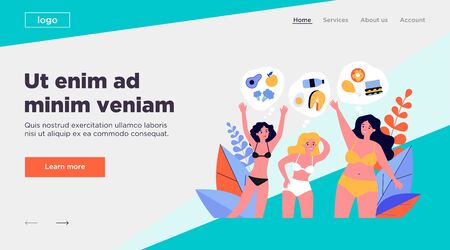 Pretty young women in bikini with different dietのイラスト素材