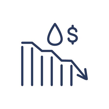 Drop in oil prices thin line icon. Money, petroleum, power isolated outline sign. Oil and gas industry concept. Vector illustration symbol element for web design and appsのイラスト素材