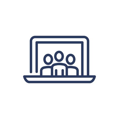 Three people on laptop screen thin line iconのイラスト素材