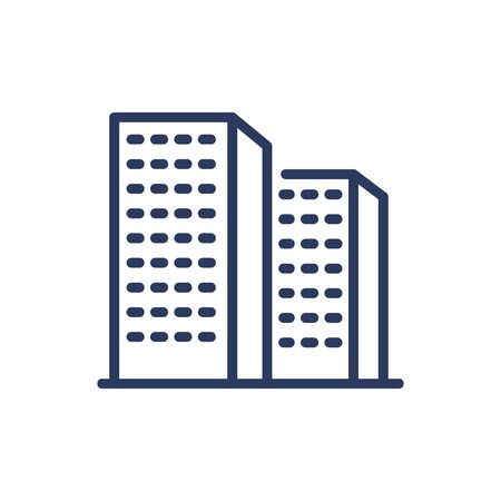 Skyscraper silhouettes thin line icon. Housing, metropolis, district isolated outline sign. Buildings and urban architecture concept. Vector illustration symbol element for web design and appsのイラスト素材