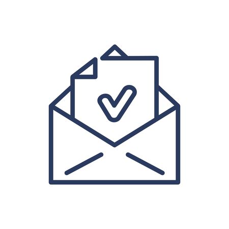 Letter with checkmark thin line icon. Confirming, envelop, document isolated outline sign. Check marks and business concept. Vector illustration symbol element for web design and appsのイラスト素材