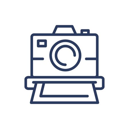 Instant photo camera thin line icon. Vintage device, film, snapshot isolated outline sign. Photography, technology, equipment concept. Vector illustration symbol element for web design and appsのイラスト素材