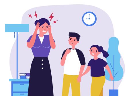 Young mother tired of migraineのイラスト素材