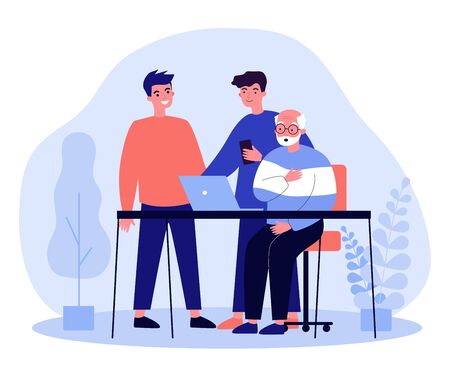 Two young and one senior men watching movieのイラスト素材