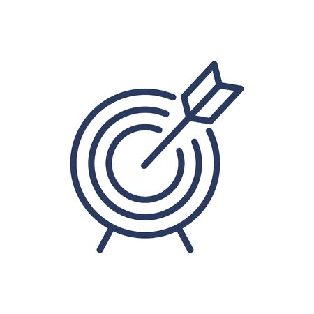 Hitting target thin line icon. Dart, dartboard, arrow in center isolated outline sign. Accuracy, goal, aim, success concept. Vector illustration symbol element for web design and appsのイラスト素材