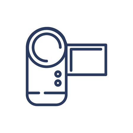 Small video camera thin line icon. Portable device, cam, footage isolated outline sign. Moviemaking, travel, entertainment concept. Vector illustration symbol element for web design and appsのイラスト素材