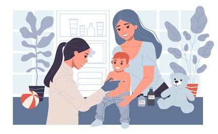 Positive pediatrician vaccinating cute childの写真素材