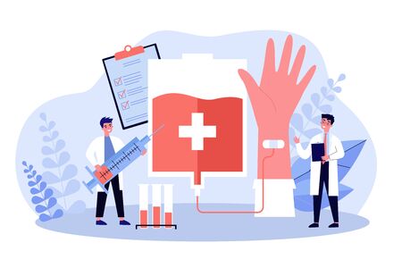 Donating blood in hospital flat vector illustrationのイラスト素材
