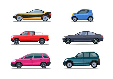 Colorful modern cars flat icon collectionのイラスト素材
