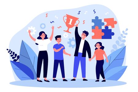 Happy parents and children celebrating successのイラスト素材