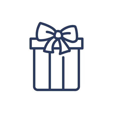 Present box thin line icon. Gift wrap with ribbon and bow isolated outline sign. Surprise, sale, birthday concept. Vector illustration symbol element for web design and appsのイラスト素材