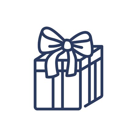 Gift thin line icon. Present box with ribbon and bow isolated outline sign. Surprise, sale, bonus concept. Vector illustration symbol element for web design and appsのイラスト素材